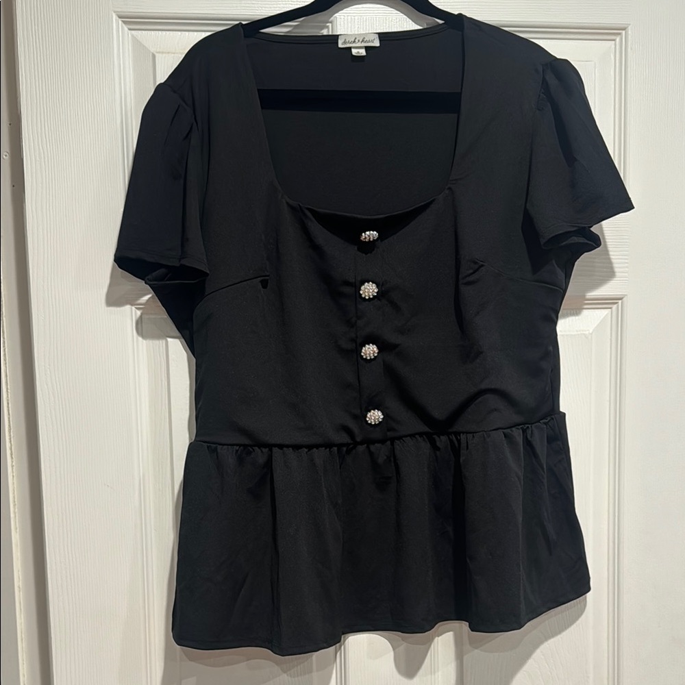Black Button-Down Peplum Top
